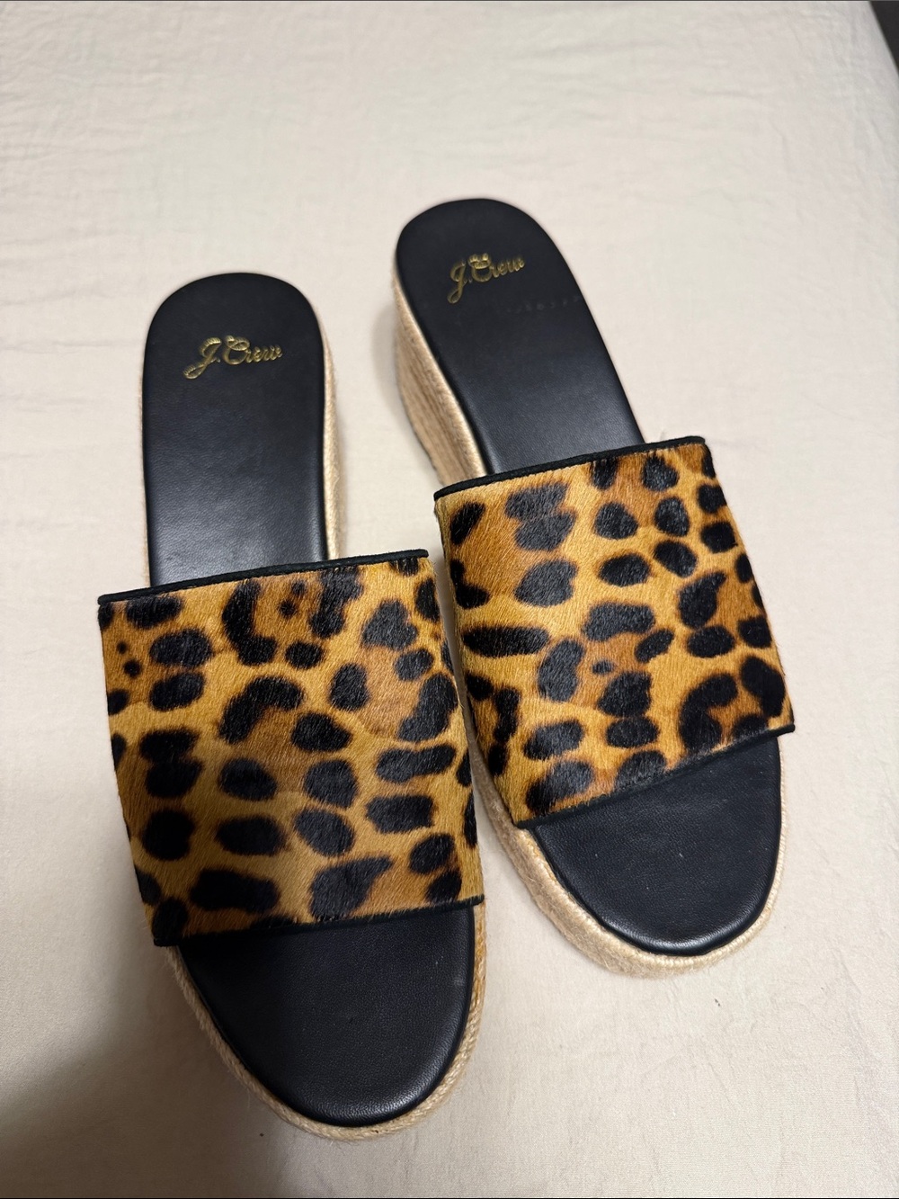 J. Crew Leopard-Print Espadrille Wedges - Black & Brown